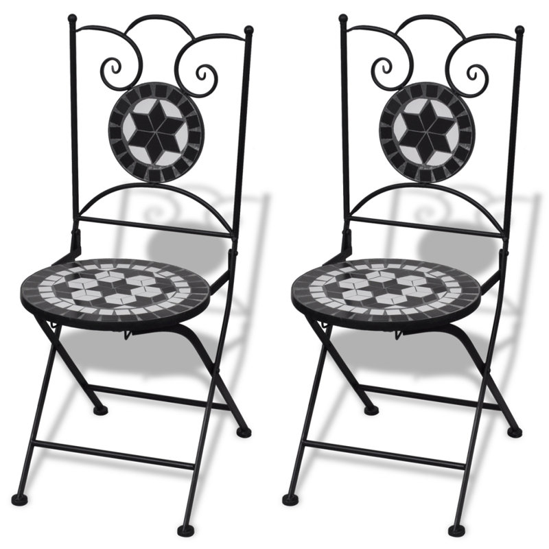 Ceramic Patio Folding Chair Folding Chair Set, Black/White