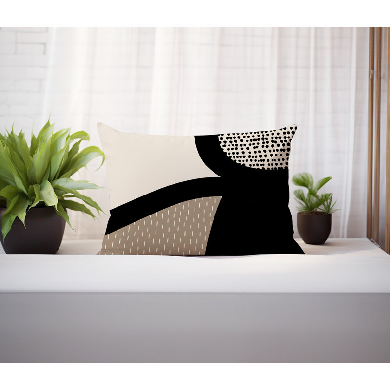 Coussin lombaire réversible intérieur / extérieur Vikka, H 18 po x l 25 po, Beige / noir / blanc cassé