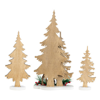 Ensemble de 3 décorations de table de Noël en bois - Hautes figurines de renne et d'arbre de 16 po pour centre de table des Fêtes
