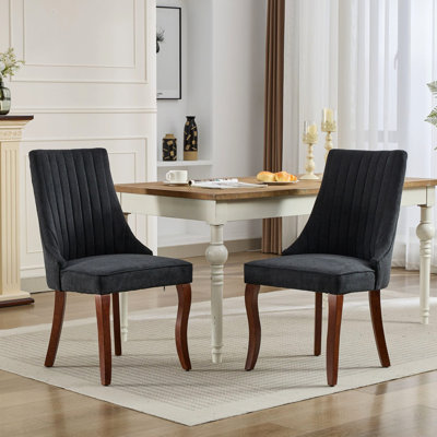 2 chaises de salle à manger en rayonne noires en tissu, dossier haut pour un confort d'assise imbattable, pieds en bois massif incurvés Sw1847bk