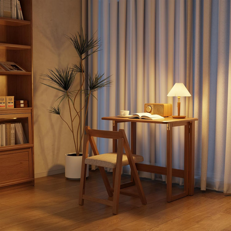 Solid Wood Folding Desk, Foldable Small Space Writing Desk, No Assembly Compact Computer Desk for Home Office, 31.5 Inch