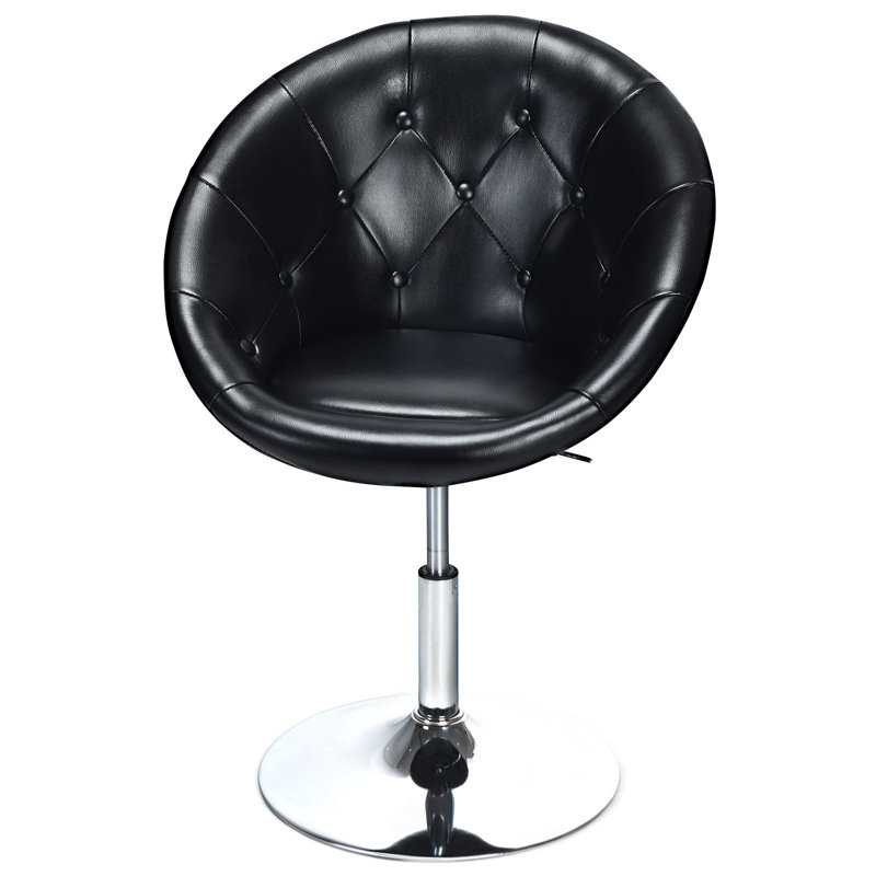 Chinn Faux Leather Swivel Barrel Chair, Black Faux Leather