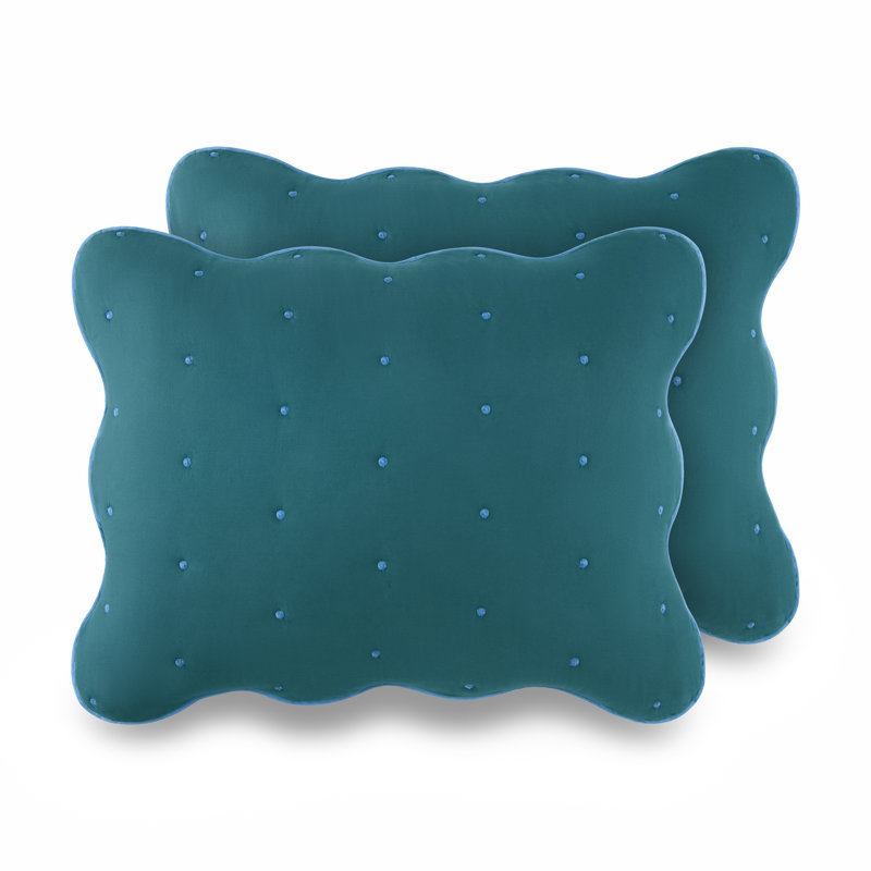 kate spade new york Scalloped Edge 3-Piece Full/Queen Quilt Bedding Set, 100% Cotton Voile Reversible Cover, All Season Bedding, Machine Washable, Blue Spruce