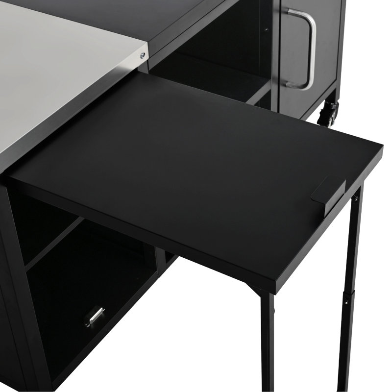 Outdoor Grill Cart with Fold-Out Prep Table, Adjustable Shelves, Spice Rack