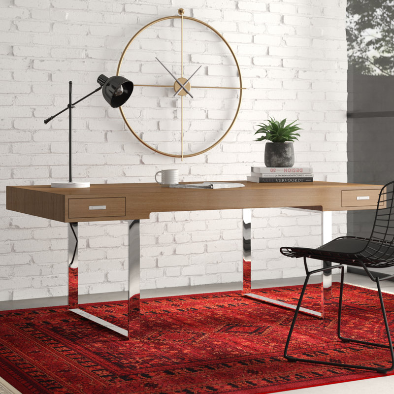 Ginny Natural Wood Desk with Stainless Steel Legs and Drawers