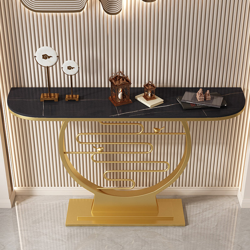 Console Table, Gold, 31.5" H x 63" W x 11.8" D, Black