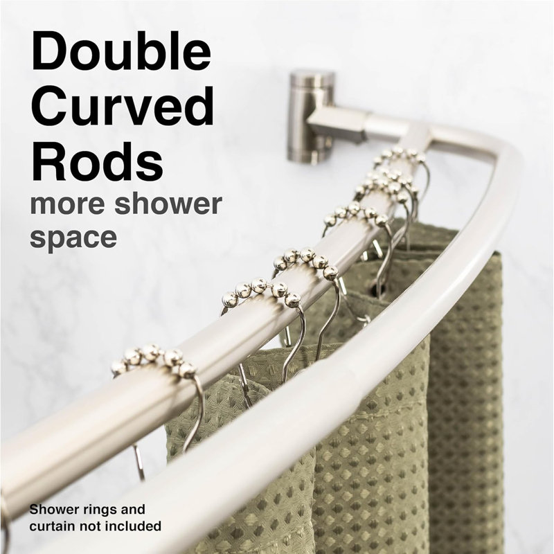 Adjustable Brushed Nickel Double Curved Wall Mounted Shower Rod