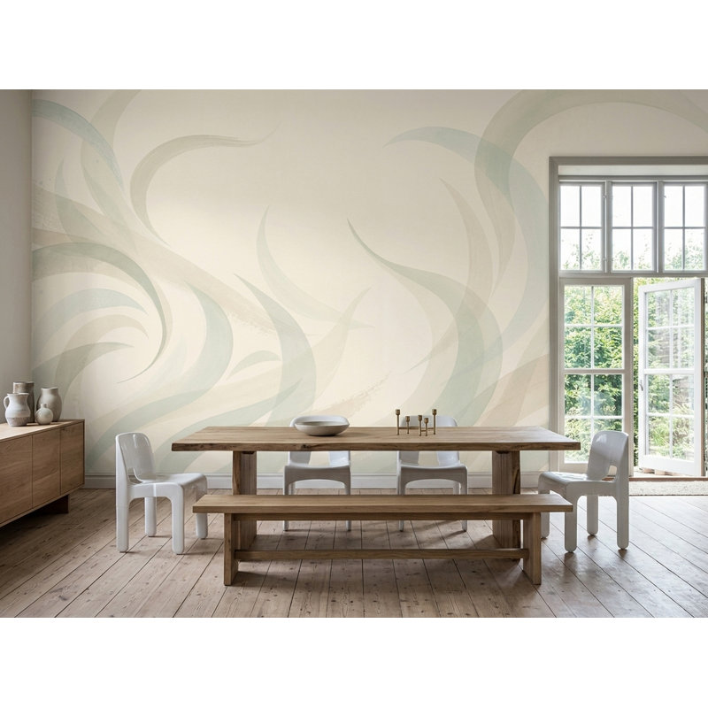 Papier peint abstrait crème avec décoration murale amovible, 120 po x 96 po, Texturé non collé