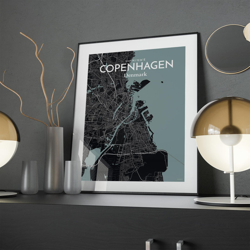 Copenhagen City Map In Midnight - No Frame Print, 24cm H x 18cm W x 0.05cm D