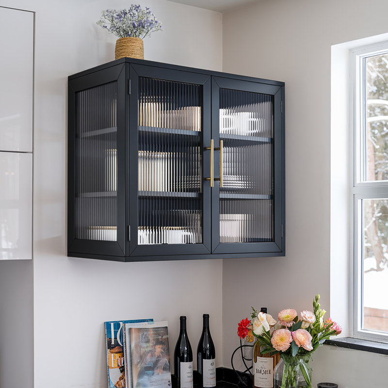 Glass Display Wall Storage Cabinet, Black