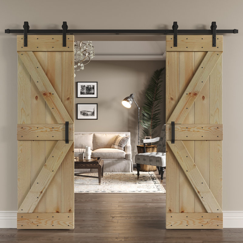 Porte de grange coulissante double K Series, 48 po x 84 po, Inachevé
