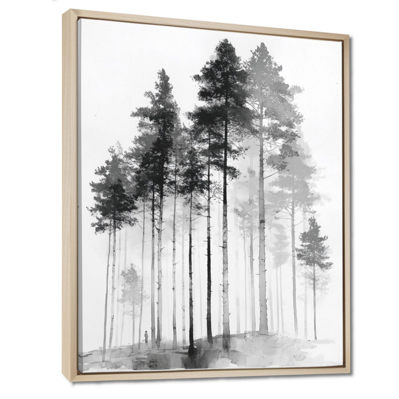 «Black and White Tall Pine Tree Forest», reproduction d'art sur toile Nature, H 32 po x l 24 po, Cadre flottant, Crème