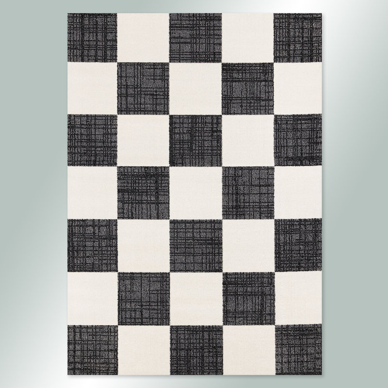 Tapis à damier noir / blanc Wum Collection, Rectangle 7 pi 10 po x 10 pi 6 po, Noir / blanc