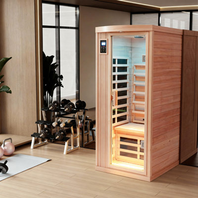 Eulen One Person Solid Hemlock Sauna With Colorful Lights, Reading Lights And Bluetooth Speakers