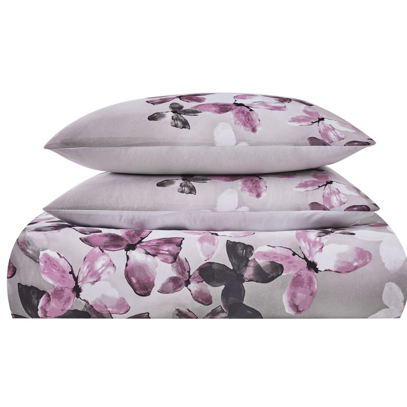 White and Purple Butterfly Cotton Twin Comforter Set