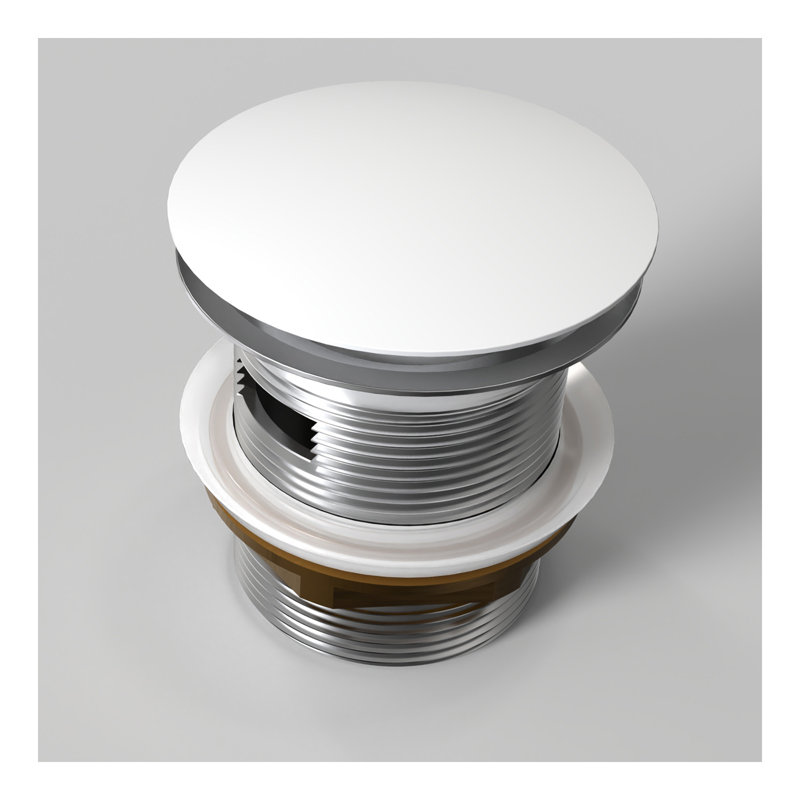 Matte white cover of brass pop-up drainer for stone resin freestanding bathtub