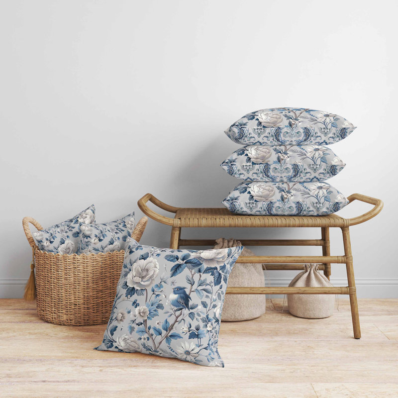Coussin en faux suède Misty Morning, Bleu/gris, Carré 20 po