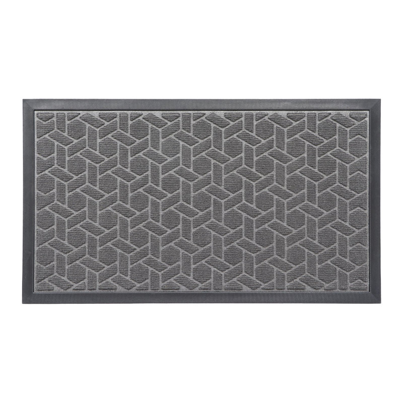 Heavy-Duty Dirt-Trapping Rubber Doormat with Raised Geometric Pattern, Gray