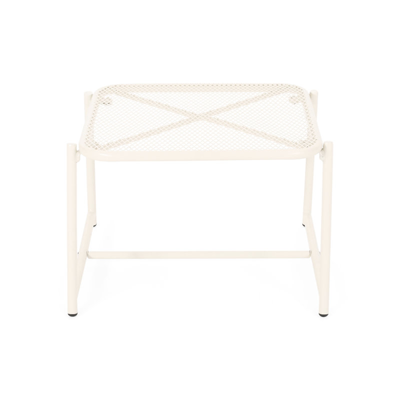 Table d'appoint en fer, 50 cm x 45 cm, H 35 cm, plateau en maille blanche, style extérieur moderne, 50 cm de large x 45 cm de profondeur