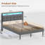 Upholstered Bed Frame With LED Lights & Charging Station Metal Bed Frame with Upholstered Storage Headboard/Under Bed Storage/Noise Free-1279848463
