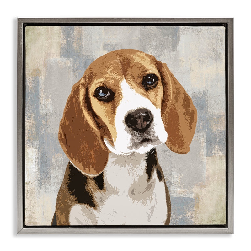 Pet Beagle en attente, Cadre flottant gris lustré, H 25 po x l 25 po