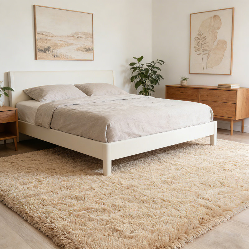 Soft Beige Plush Shag Rug, Warm Cozy Carpet for Living Room, Nursery and Dorm Room, Rectangle 4' x 6'