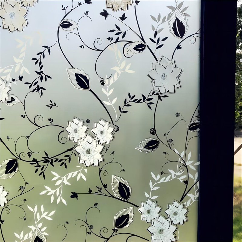 Film d'intimité pour fenêtre en verre, film statique amovible floral, 29,5 x 78,7 pouces