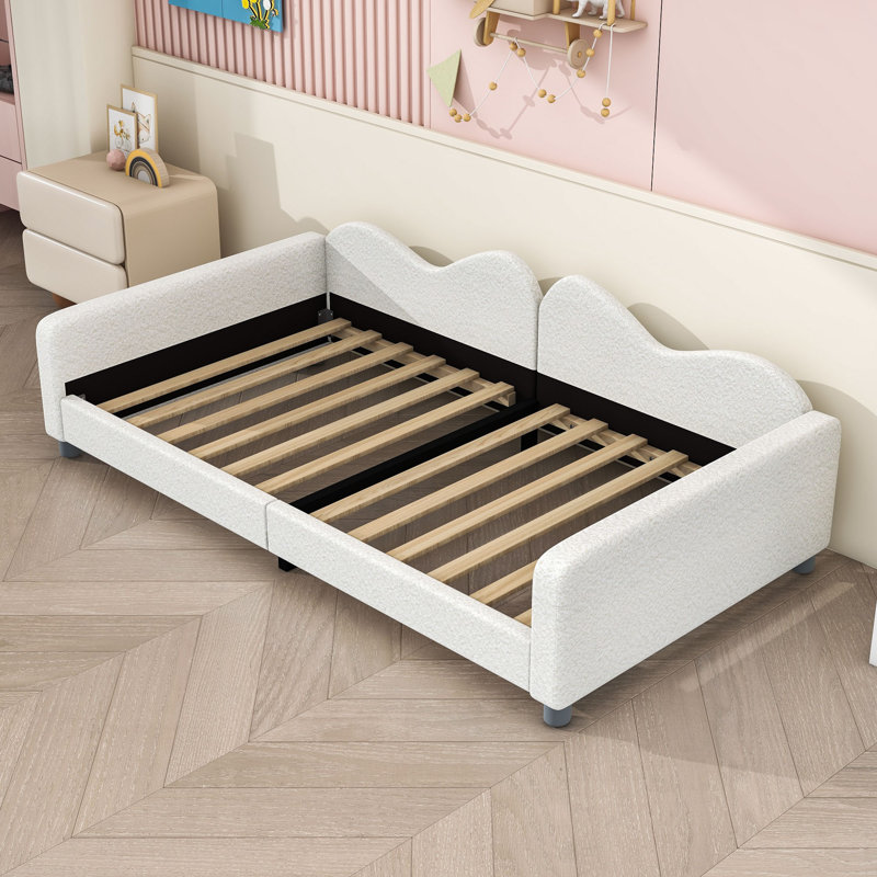Wood Upholstered Daybed with Cloud-Shaped Backrest, White, Twin