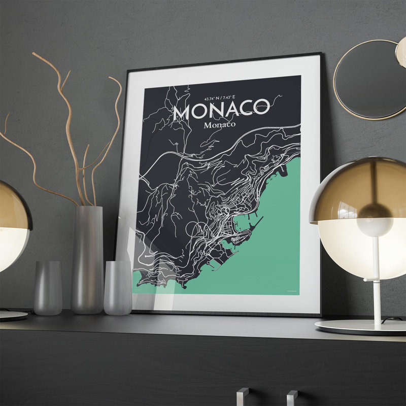 Monaco City Map In Dream - No Frame Print, 24cm H x 18cm W x 0.05cm D