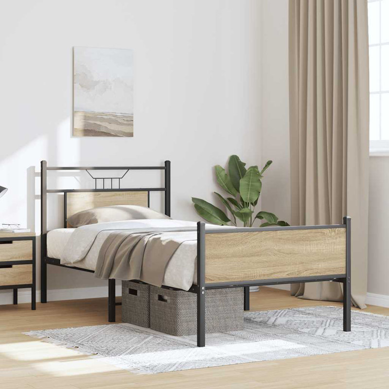 Bed Frame Without Mattress Engineered Wood, Sonoma Oak, European Single (90 x 200cm)