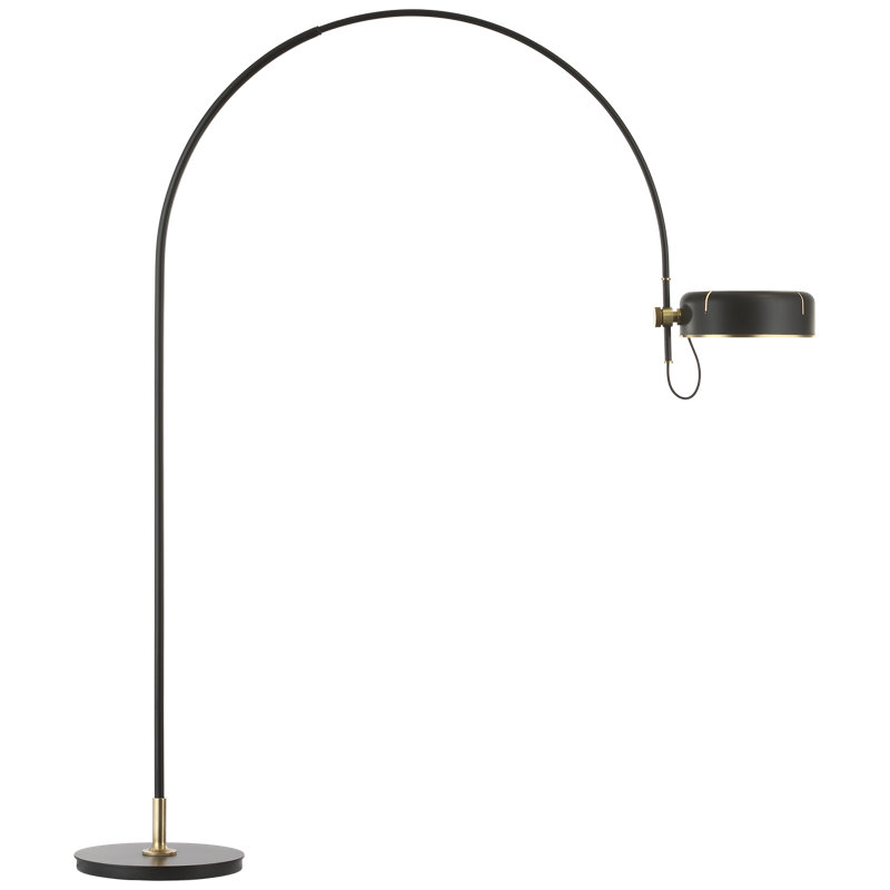 Thomas O'Brien Oso 75" Arc Reading Floor Lamp in Polished Nickel, Modern Iron/Hand-Rubbed Antique Brass, Iron