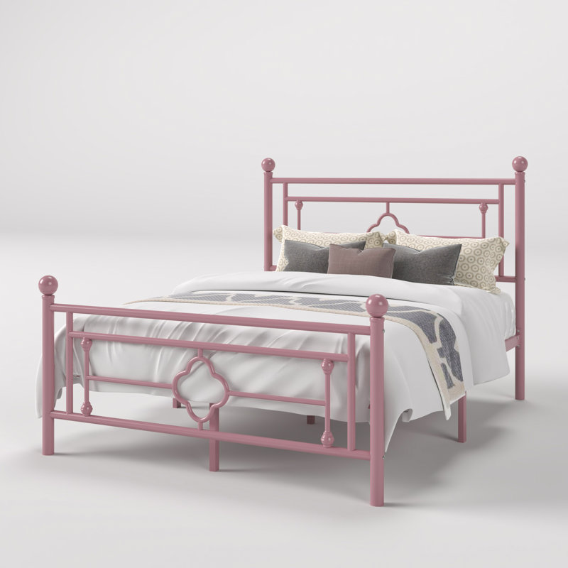 Pink Queen Metal Platform Bed Frame with Vintage Headboard and Footboard