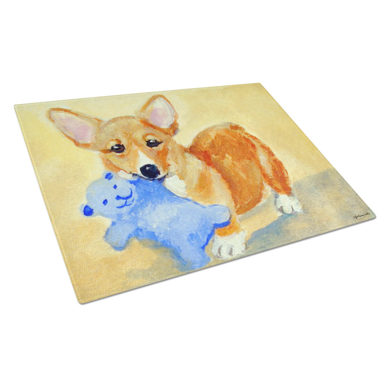 Tempered Glass Corgi and Teddy Bear Cutting Board