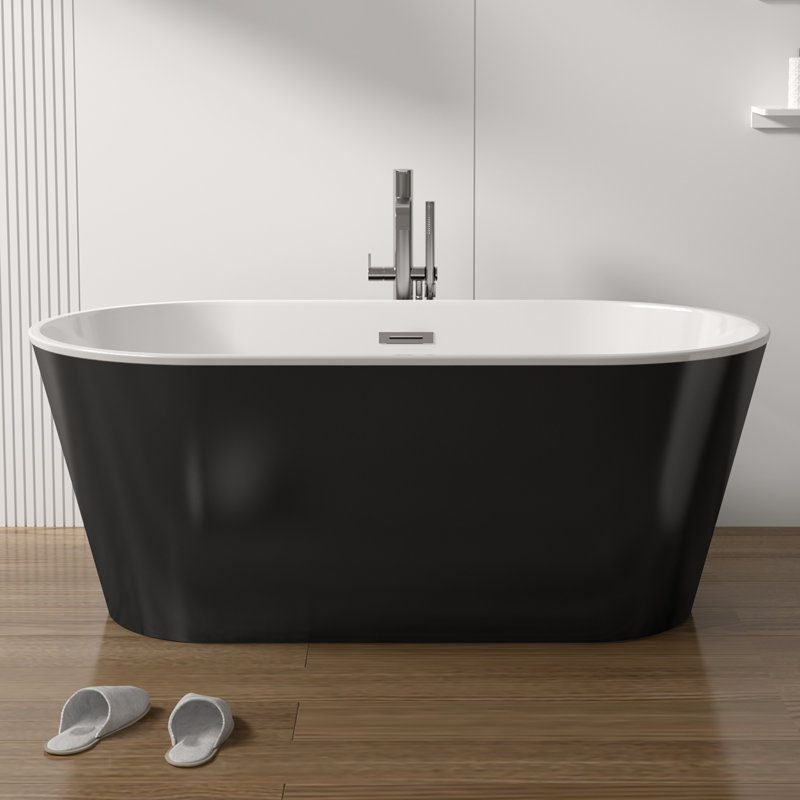60" x 31" Freestanding Soaking Acrylic Bathtub with Toe-Tap Chrome Drain and Classic Slotted Overflow, Black