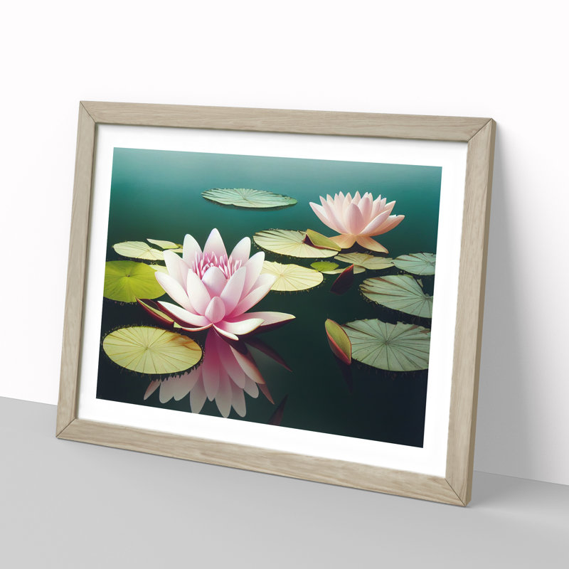 Spirited Water Lily Flowers - Single Picture Frame Print, 25cm H x 34cm W x 2cm D, Oak