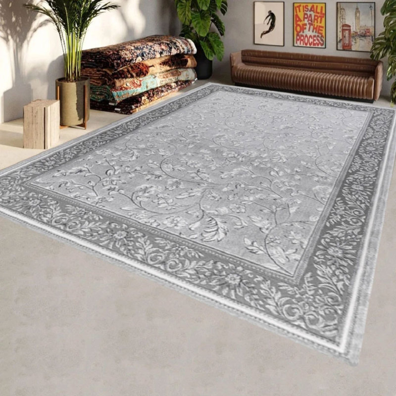 Floral Indoor / Outdoor Area Rug, Rectangle 80 x 150 cm, Grey