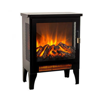 18 Inch Freestanding Electric Fireplace Heater, Black, 3d Flame, /ul , High - Security Features, 1400w/700w Heat, 5000 , 50000 Hours Led, Removable Foot, Simple Mechanical Buttons, Golden Door