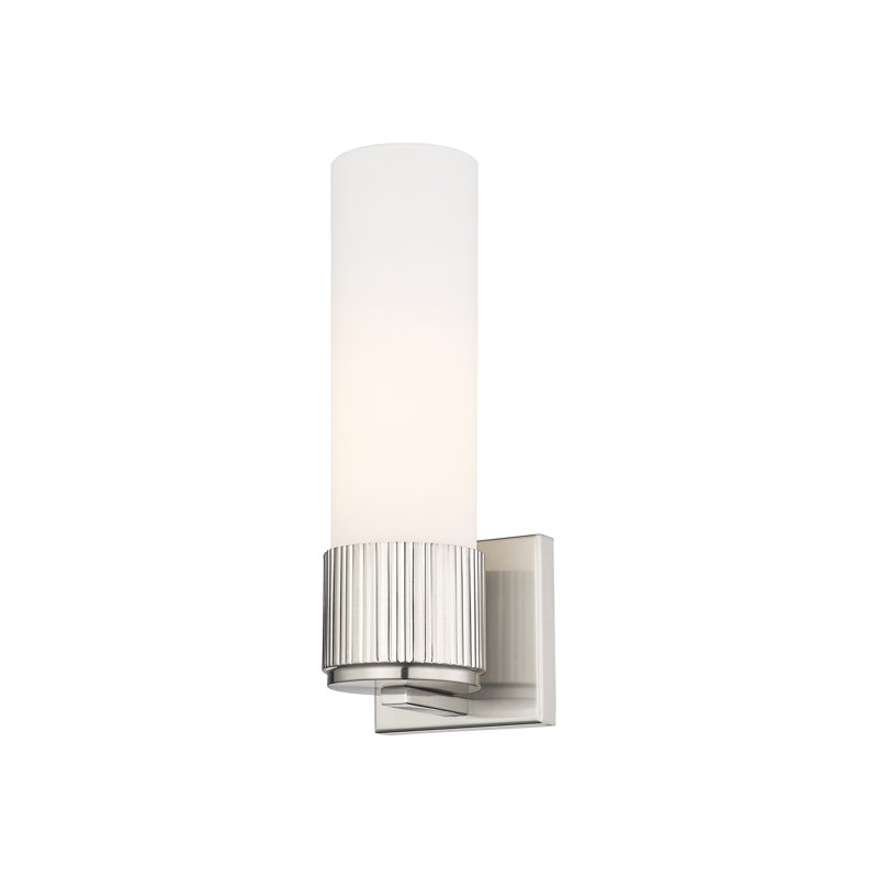 Applique murale 1 lumière 12 "Bolivar, H 15 po x l 5,1 po x P 4 po, Blanc mat, Nickel satiné