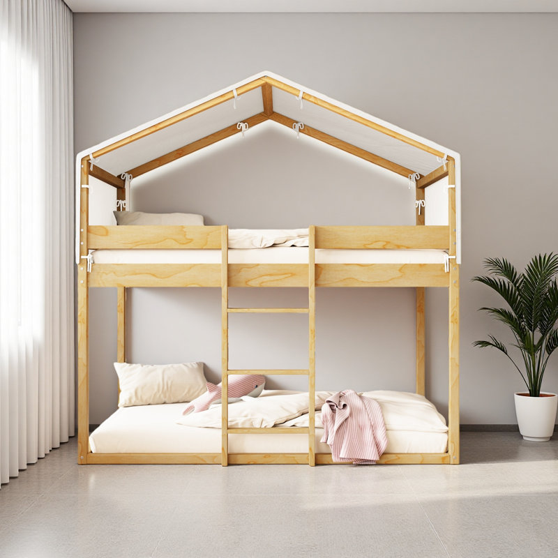 Twin Over Twin Wood Bunk Bed With Tent, Natural