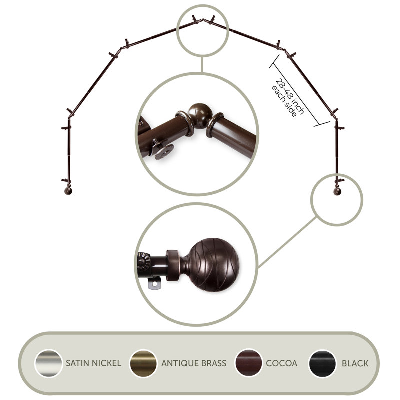 Tringle à rideaux simple à 6 côtés Katharina, Cacao, 28 à 48 po (de chaque côté)