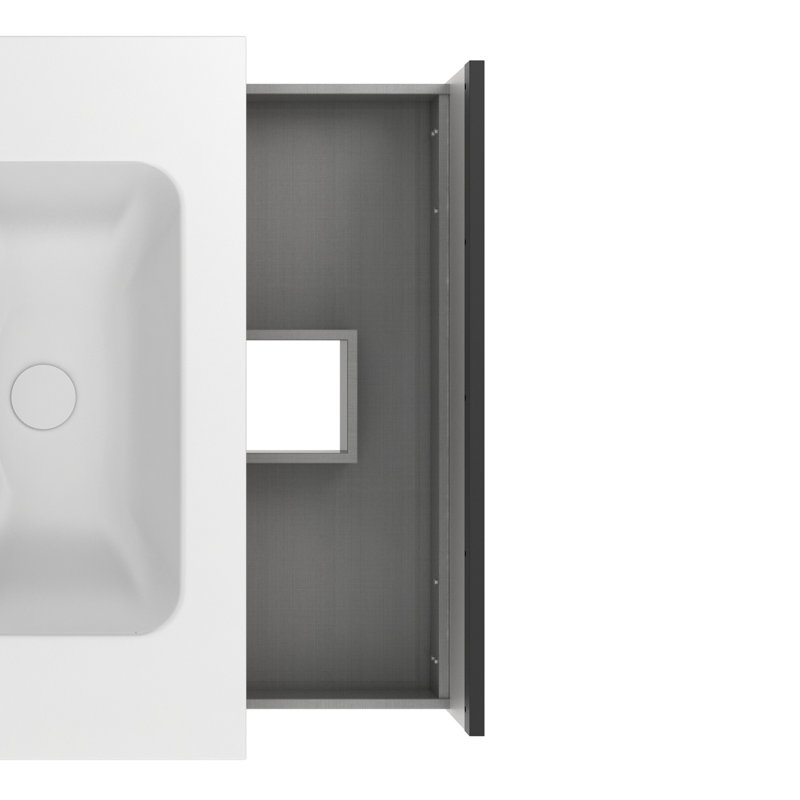 800mm Wall Hung Single Vanity Unit, White, Sanded Oak