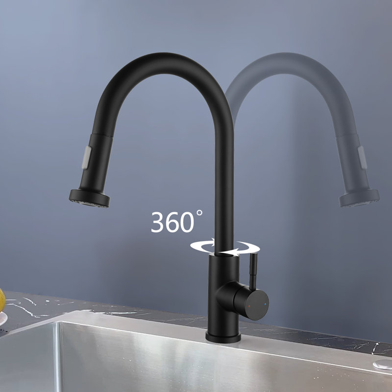Pull Down Single Handle  Kitchen sink Faucet in Matte Black, Matte Black