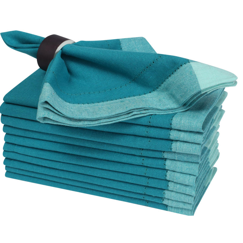 Serviettes de table en coton à ourlet double (lot de 12), Sarcelle