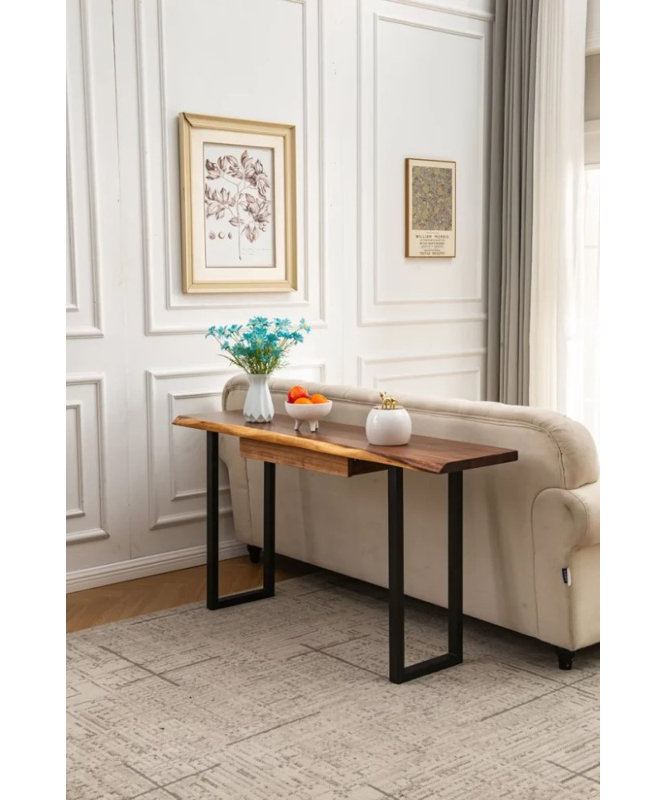  Console Table with U Shaped Legs and South American Walnut, Live Edge Desk with Drawer Storage, 29.5'' H x 42'' W x 13'' D