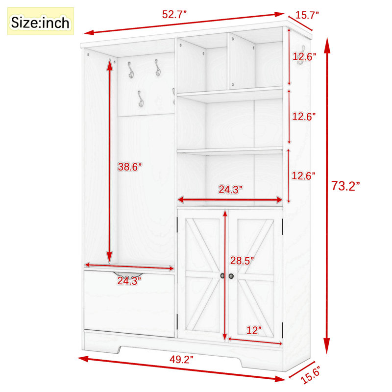 Versatile Hall Tree with Multiple Storage Options for Entryways, Soft White