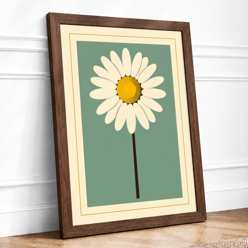 Single Daisy Botanical - Framed Print, A3 - 42.0 x 29.7 cm, Walnut