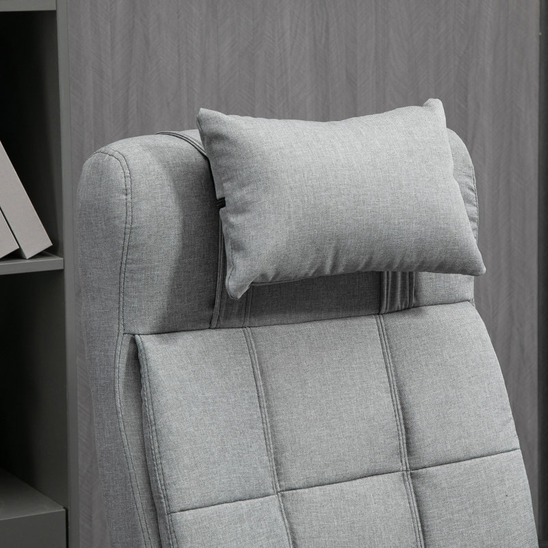 Fauteuil de bureau pivotant en tissu à haut dossier avec repose-pieds rétractable à hauteur réglable, appui-tête et accoudoir rembourré