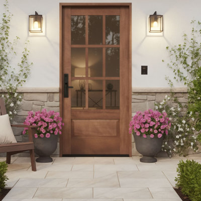 G7509-SW-80 | Porte simple de 80 po, extérieur pré-suspendu RTA, SDL 9 Lite, 3/4 Lite, 1 panneau, bois d'acajou brut