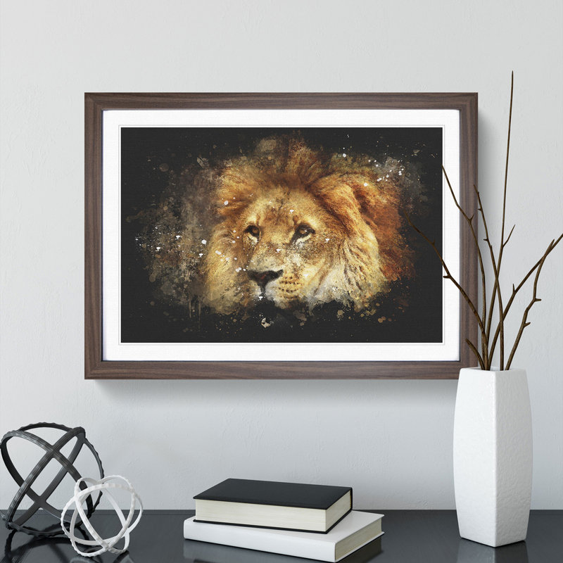 Lion Vol.6 - Picture Frame Graphic Art, 65cm H x 90cm W x 2cm D, Walnut Framed