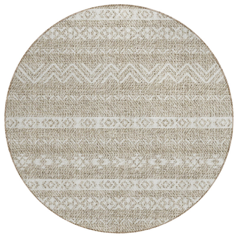 Tapis rond lavable 8 pi beige et ivoire Southwestern